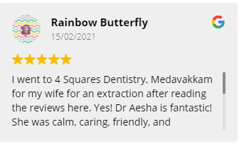 Client testimonial - Image of 4 square dentistry review