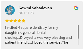 Image of positive review about 4 Square Dentistry